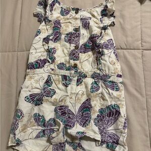 Old Navy Cream One-Piece Romper with Purple & Teal Butterfly Print